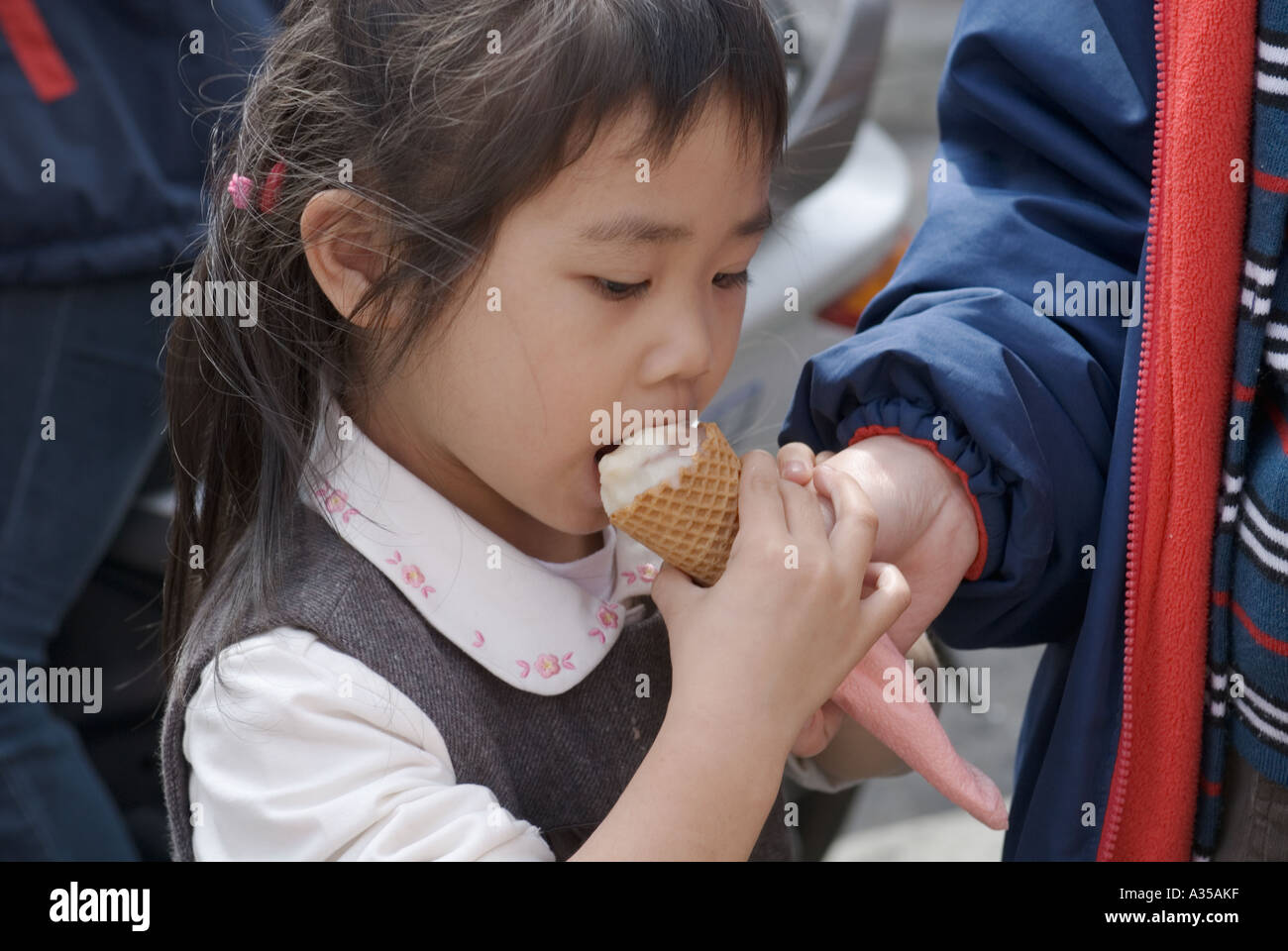 Young Girl Eating Ice Cream Traditional Asian Chinese Market Taiwan