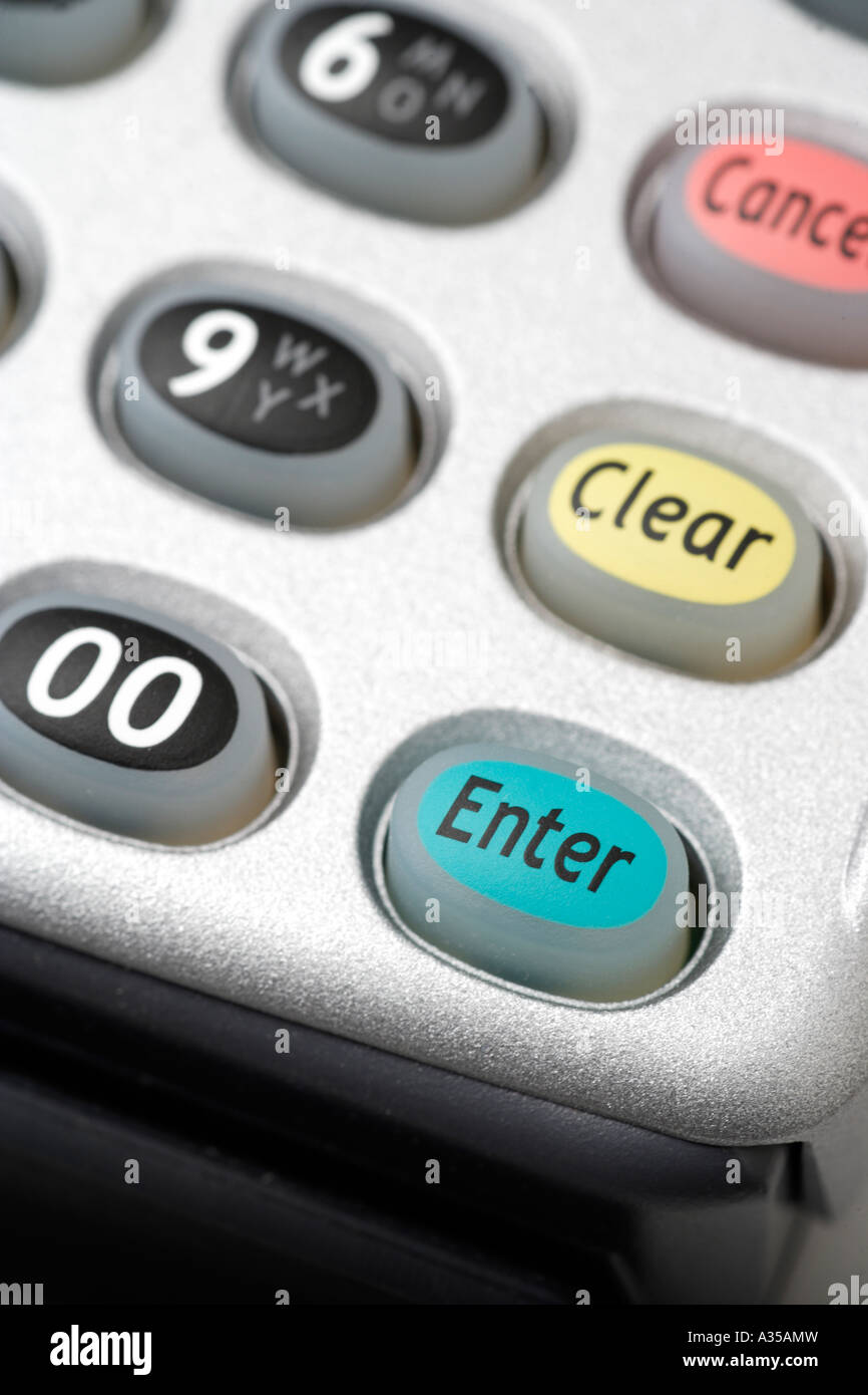 Electronic Payment Terminal Keypad Close-up Stock Photo