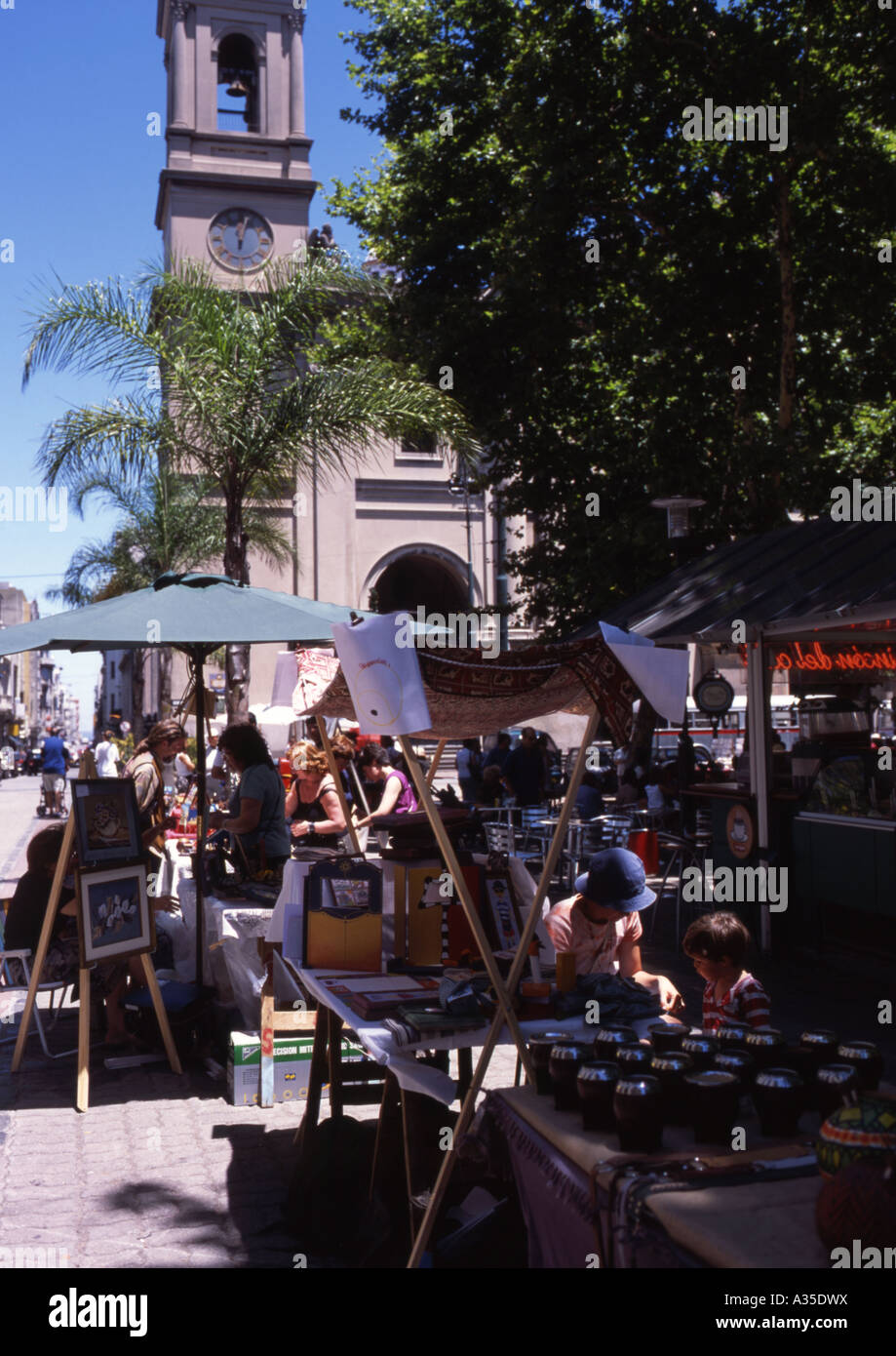 Plaza Constitucion with craft stalls Montevideo Uruguay Stock Photo
