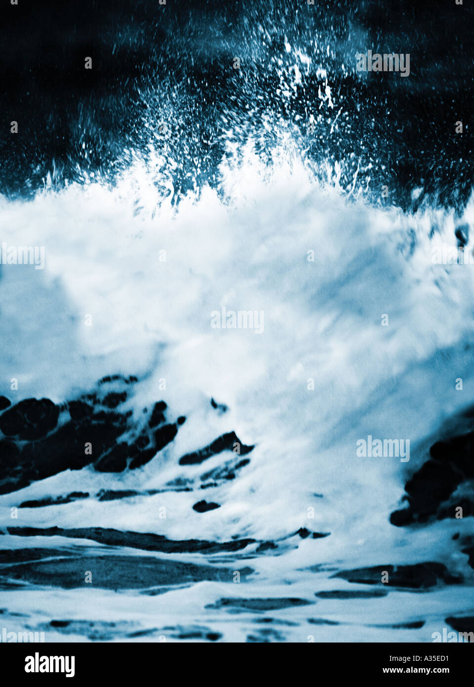 Angry Sea. Crashing waves. Sea Foam. Stormy weather. Stock Photo