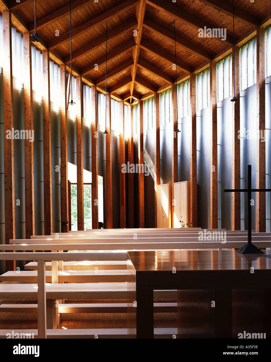 St Benedict’s Chapel, Switzerland. Interior view. Architect Peter