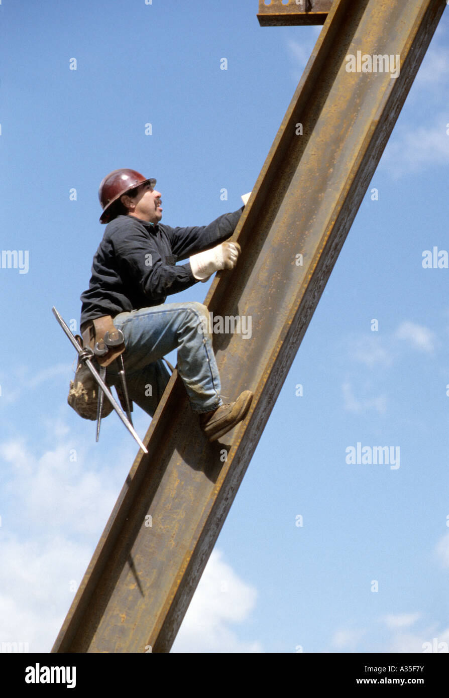 Mohawk indian iron worker connector John Diago climbs steel beam at the new Random House