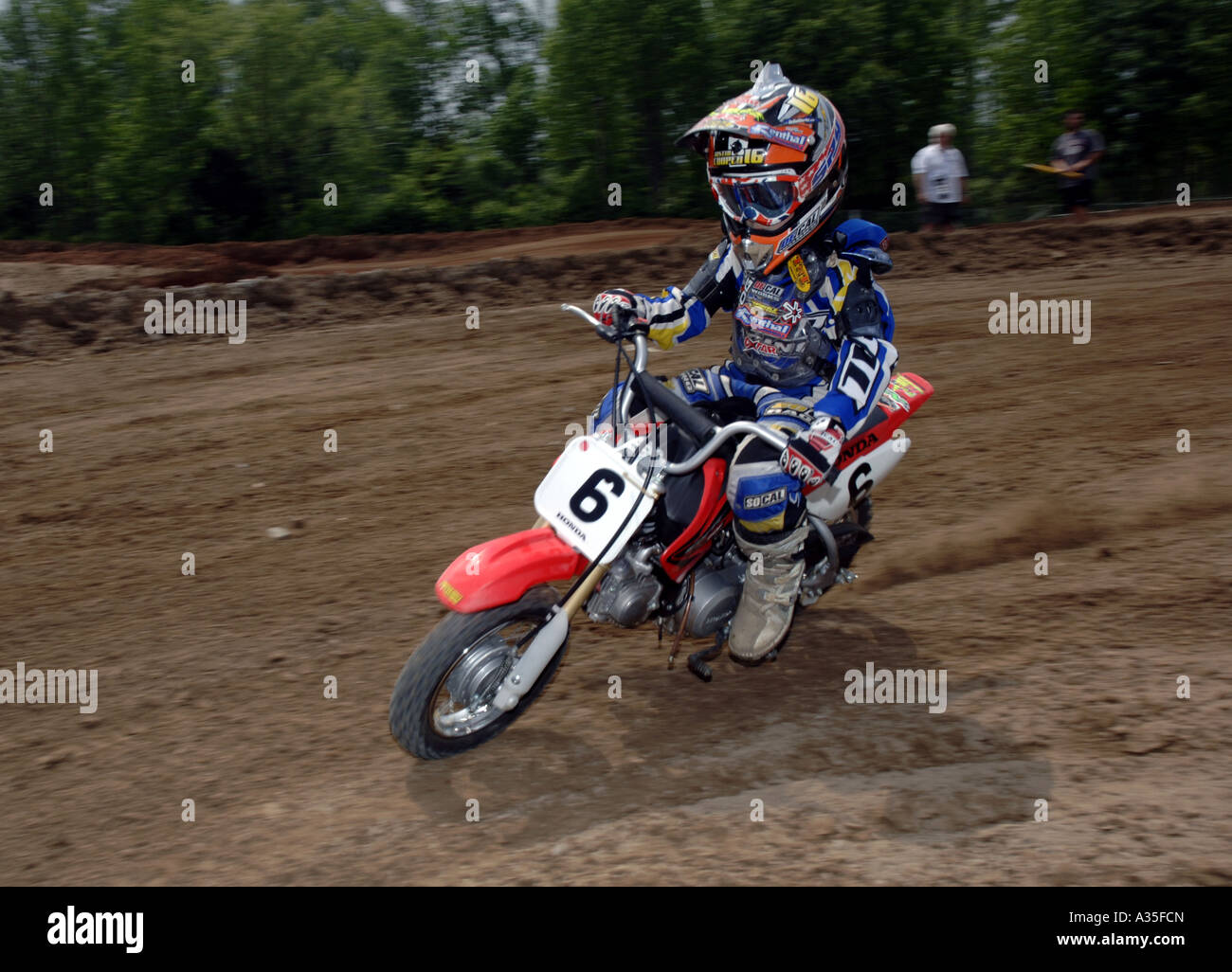 Motocross racing Justin Cooper races in the 7 to 8 year Peewee MX class on his Honda  CRF 50 Stock Photo