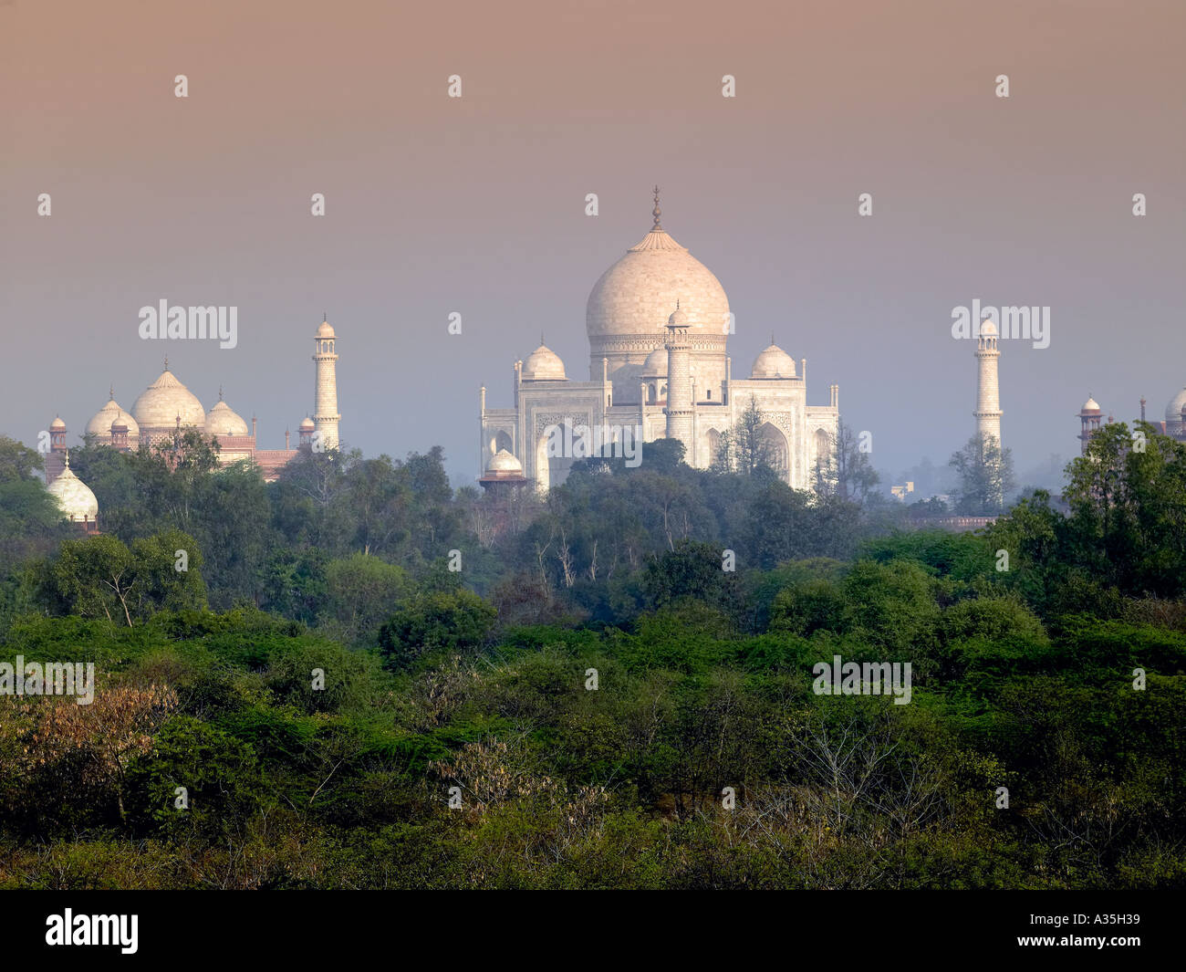 Agra skyline with the Taj Mahal in Uttra Pradesh region of India Stock Photo