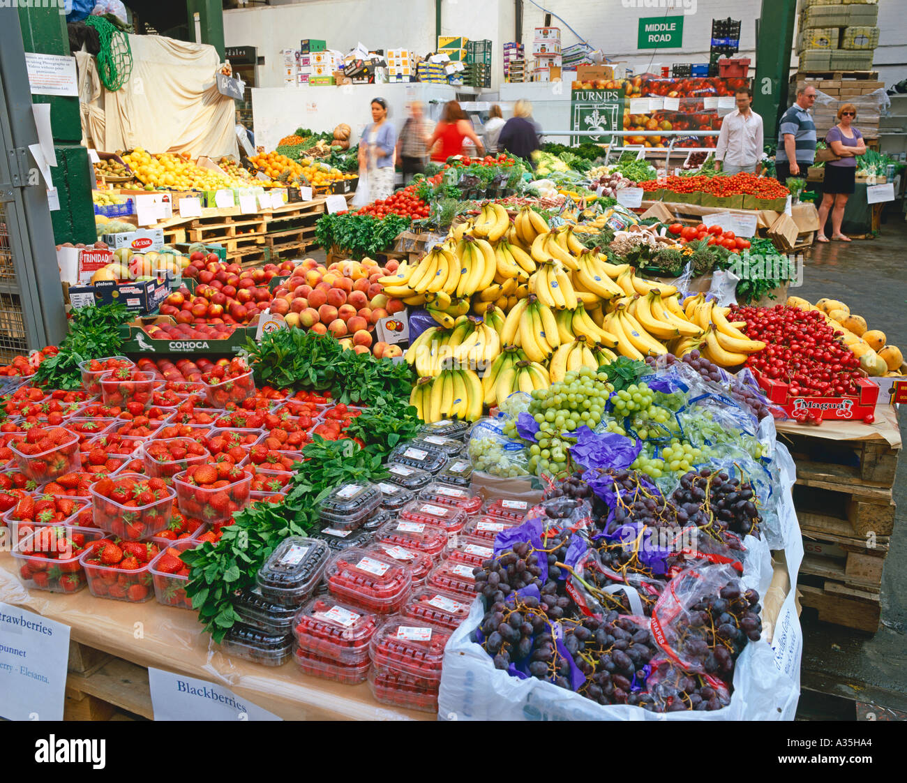 Fruit and vegetables for sale in Borough Market in London Stock Photo