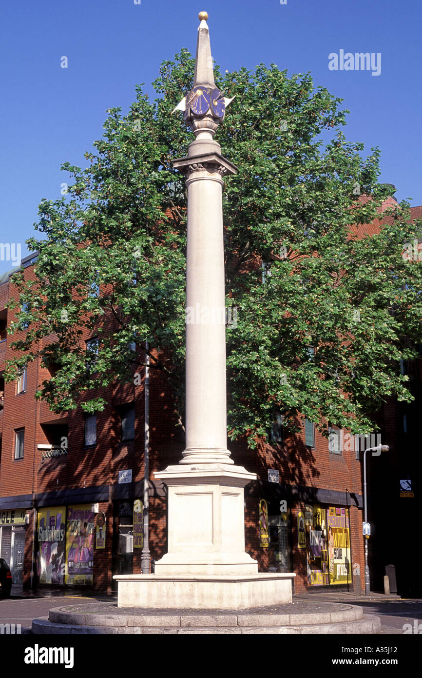 The Seven Dials monument in London's Covent Garden district. Stock Photo