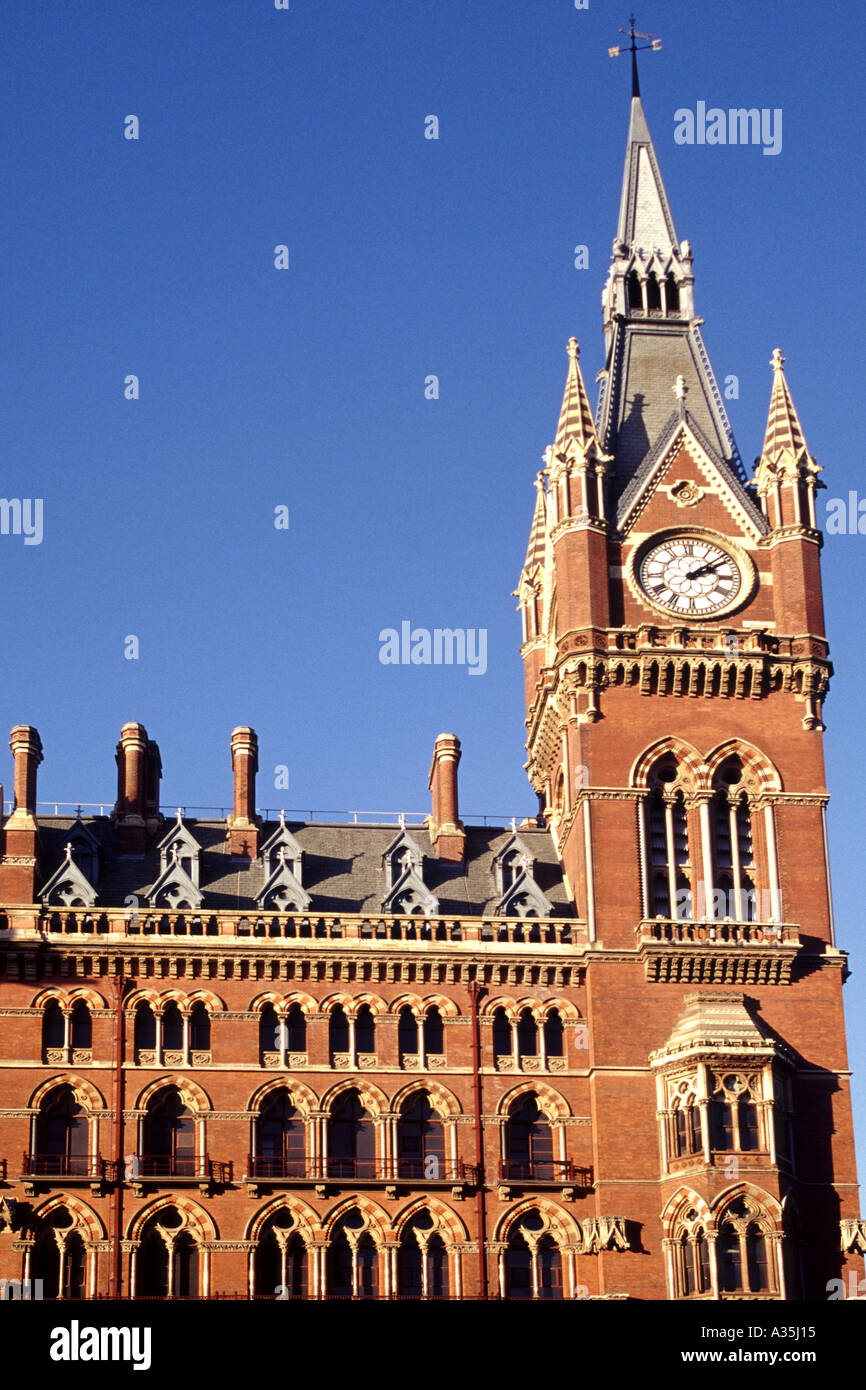The exterior of the historic St Pancras station and hotel in London
