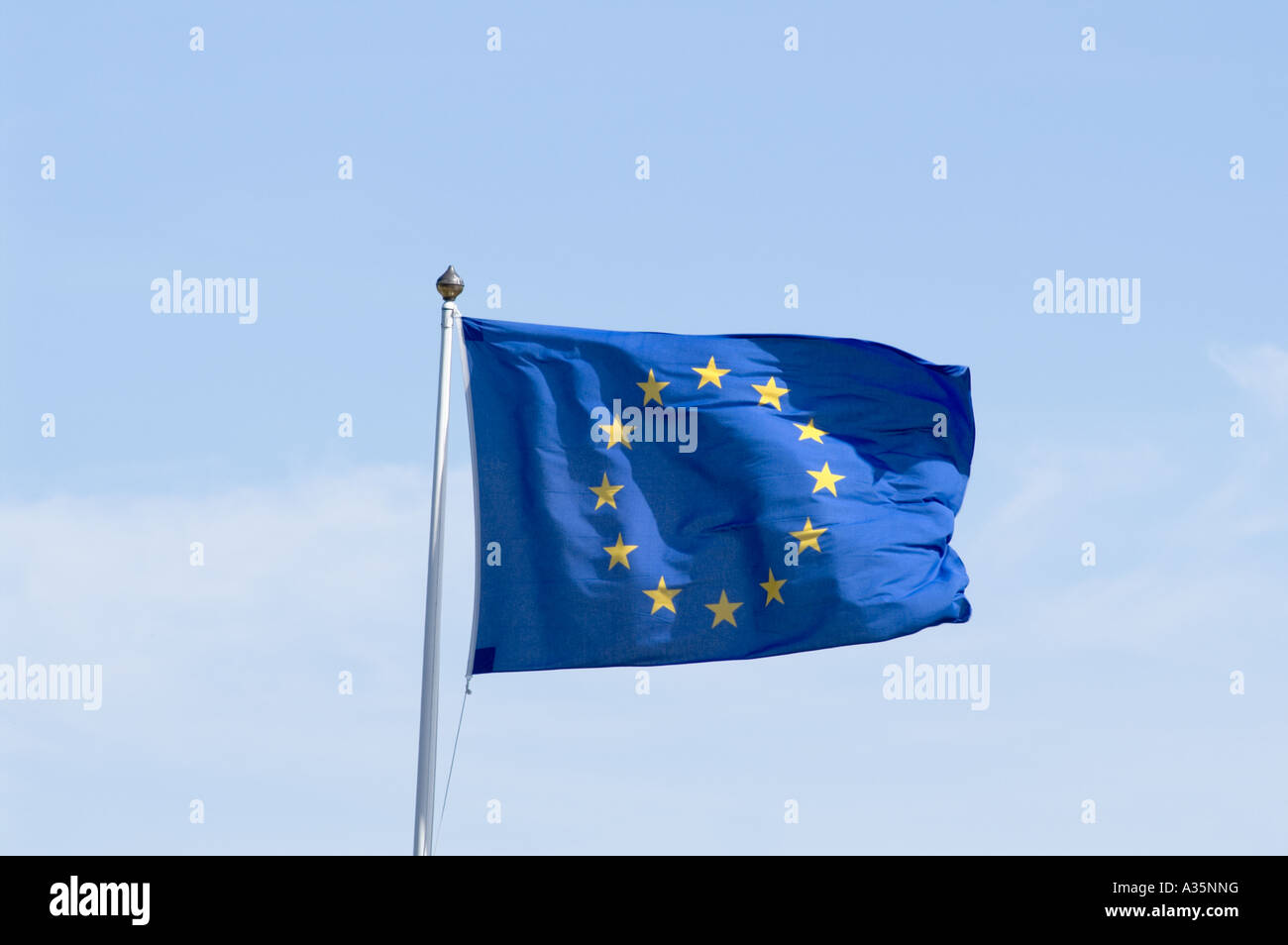 EU flag flying in the wind Stock Photo