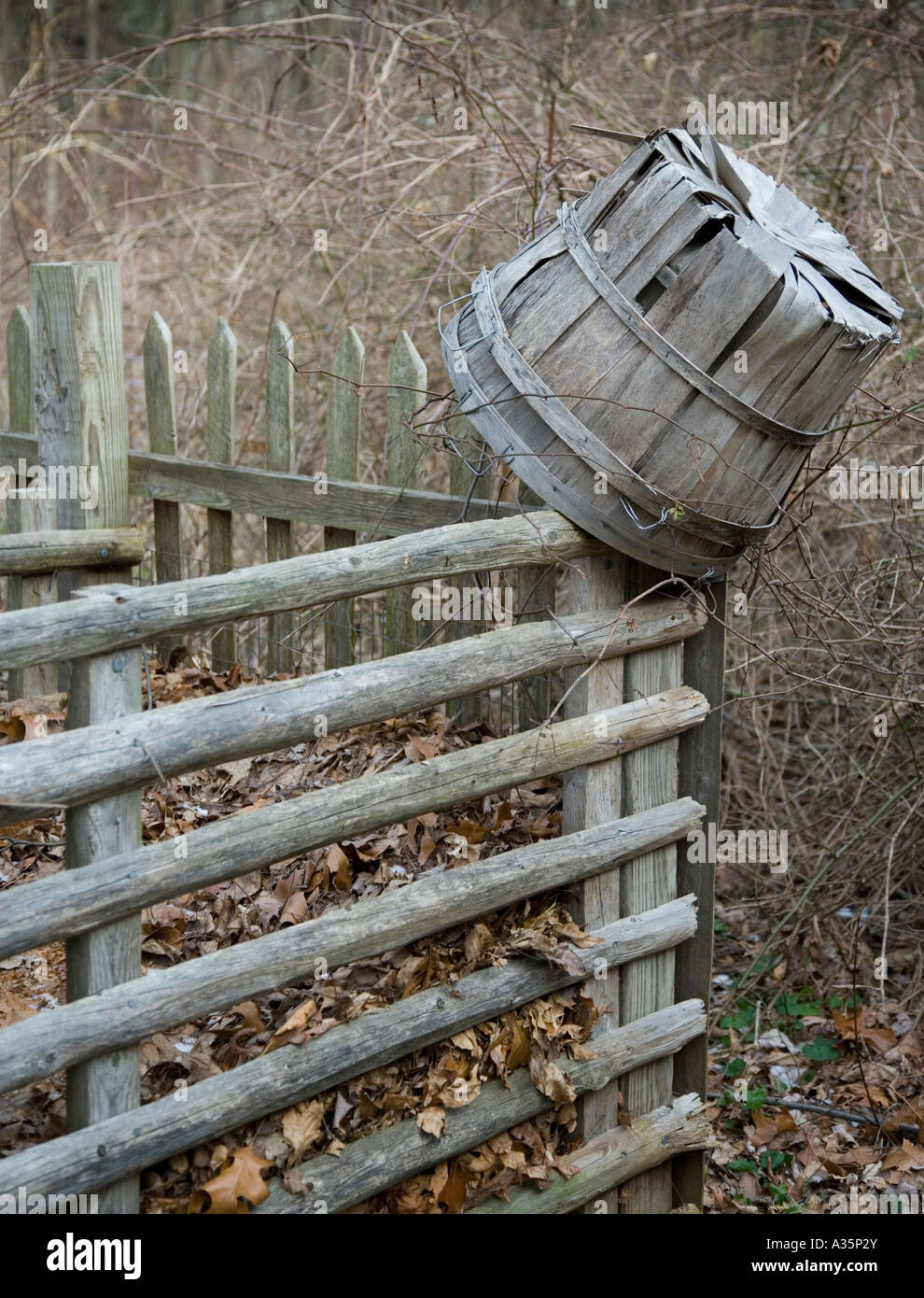 Compost heap and basket Stock Photo