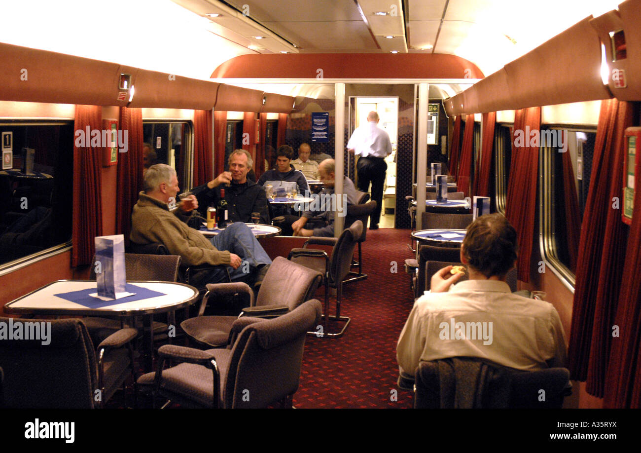 Buffet carriage on a First ScotRail overnight sleeper train from Inverness to London Euston