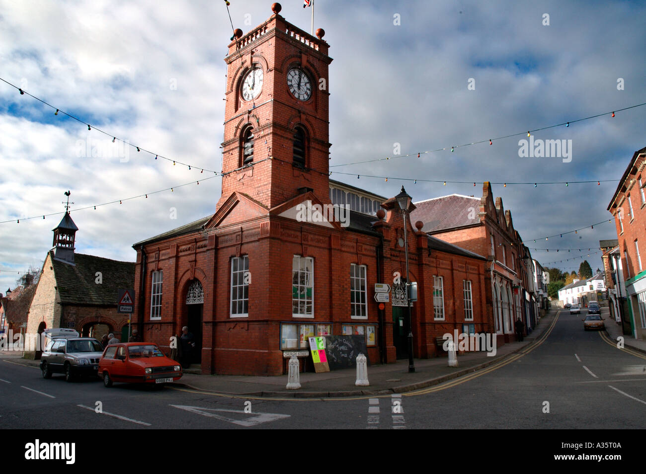Main Road and Market Hall Kington Herefordshire England Stock Photo Alamy