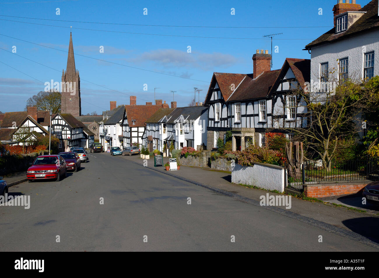Main Road Weobley Village Herefordshire England Stock Photo