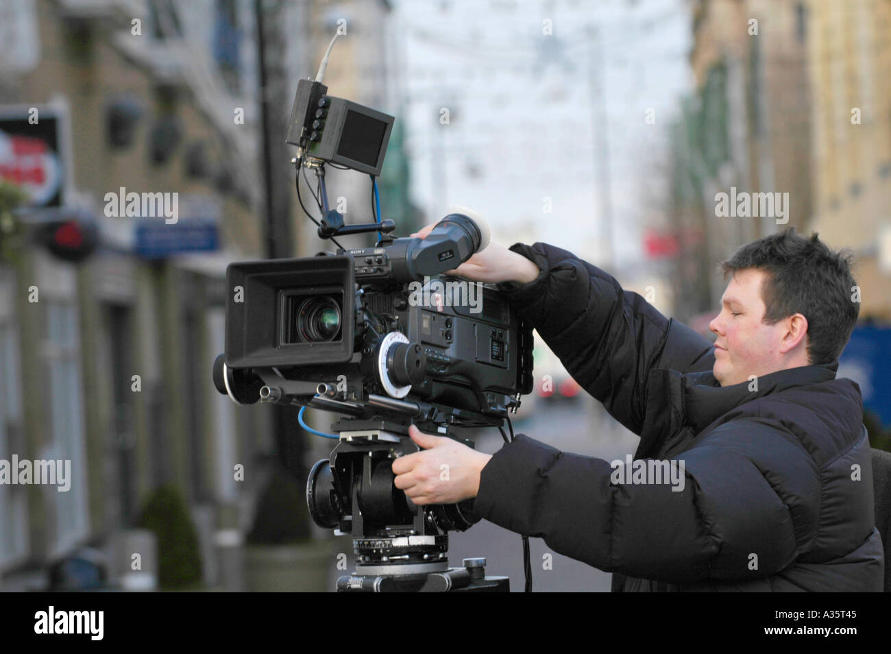 Scene from the S4C TV drama Caerdydd being filmed in Cardiff Bay South Wales UK Stock Photo
