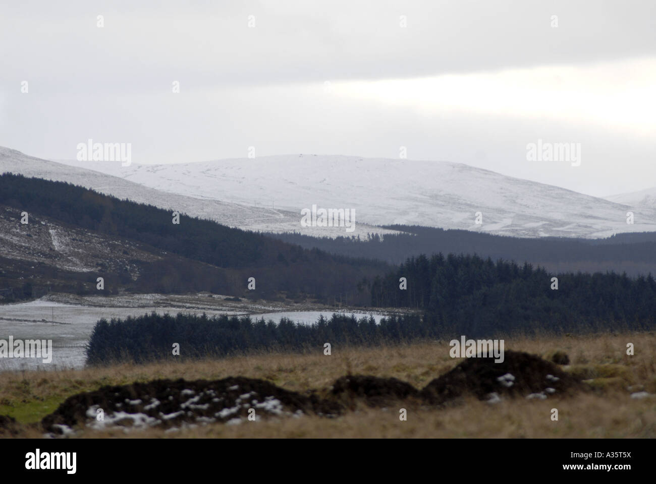 Mountains with snow around the Culloden Battlefield in the Highlands Scotland Stock Photo