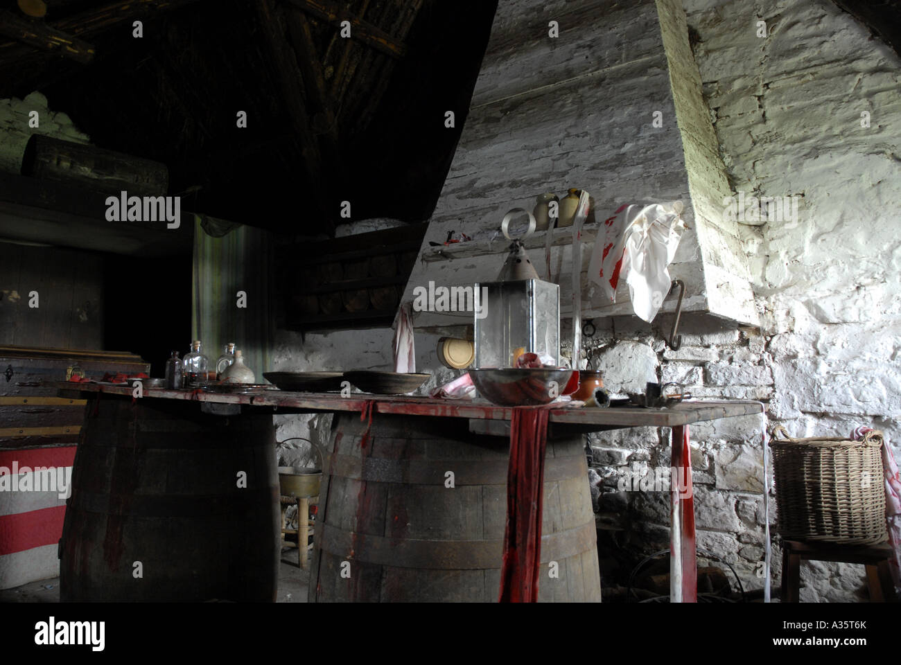 Interior of Leanach Cottage used for operations on Culloden Battlefield in the Highlands ...