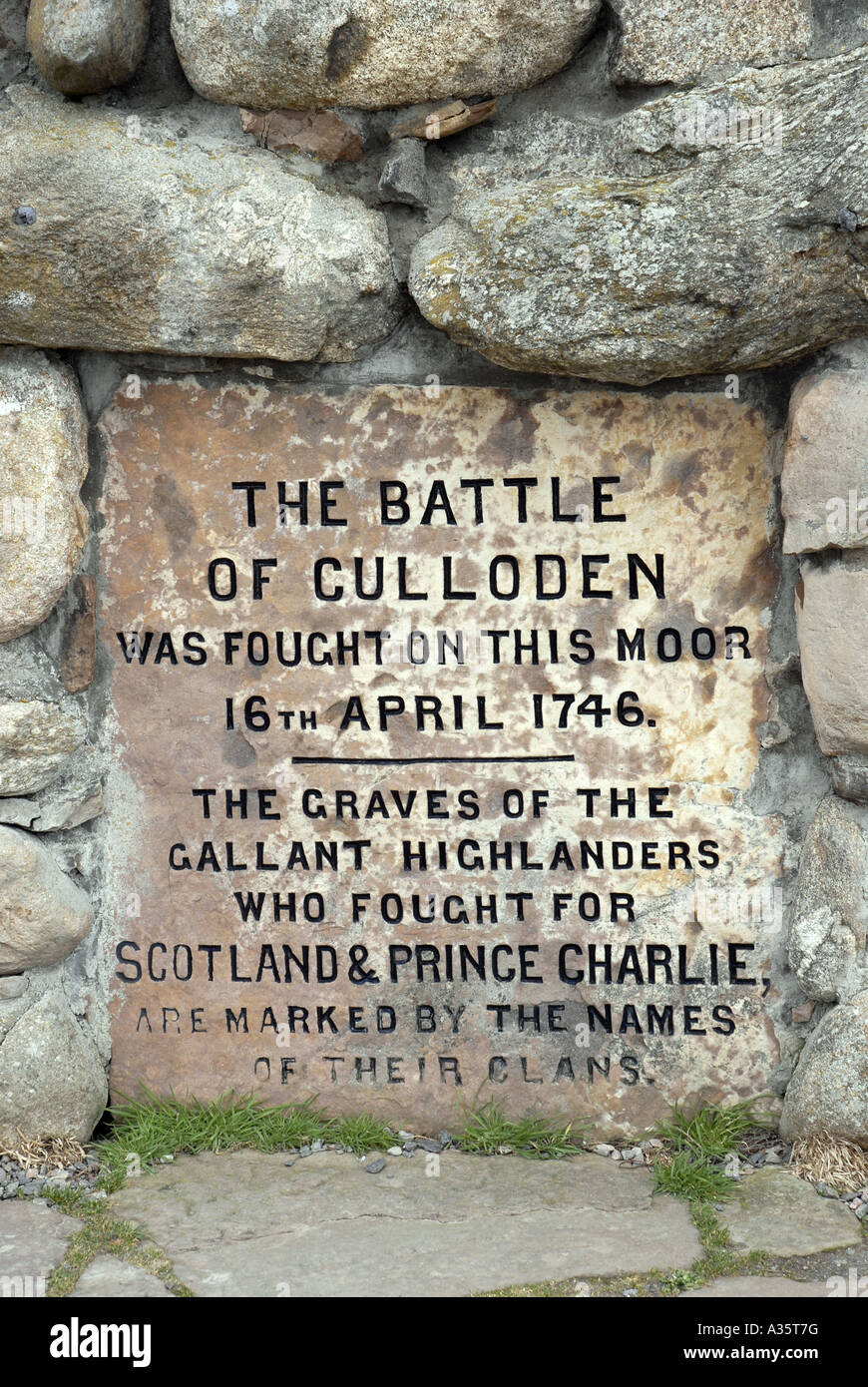 Memorial Cairn on Culloden Battlefield in the Highlands Scotland Stock Photo