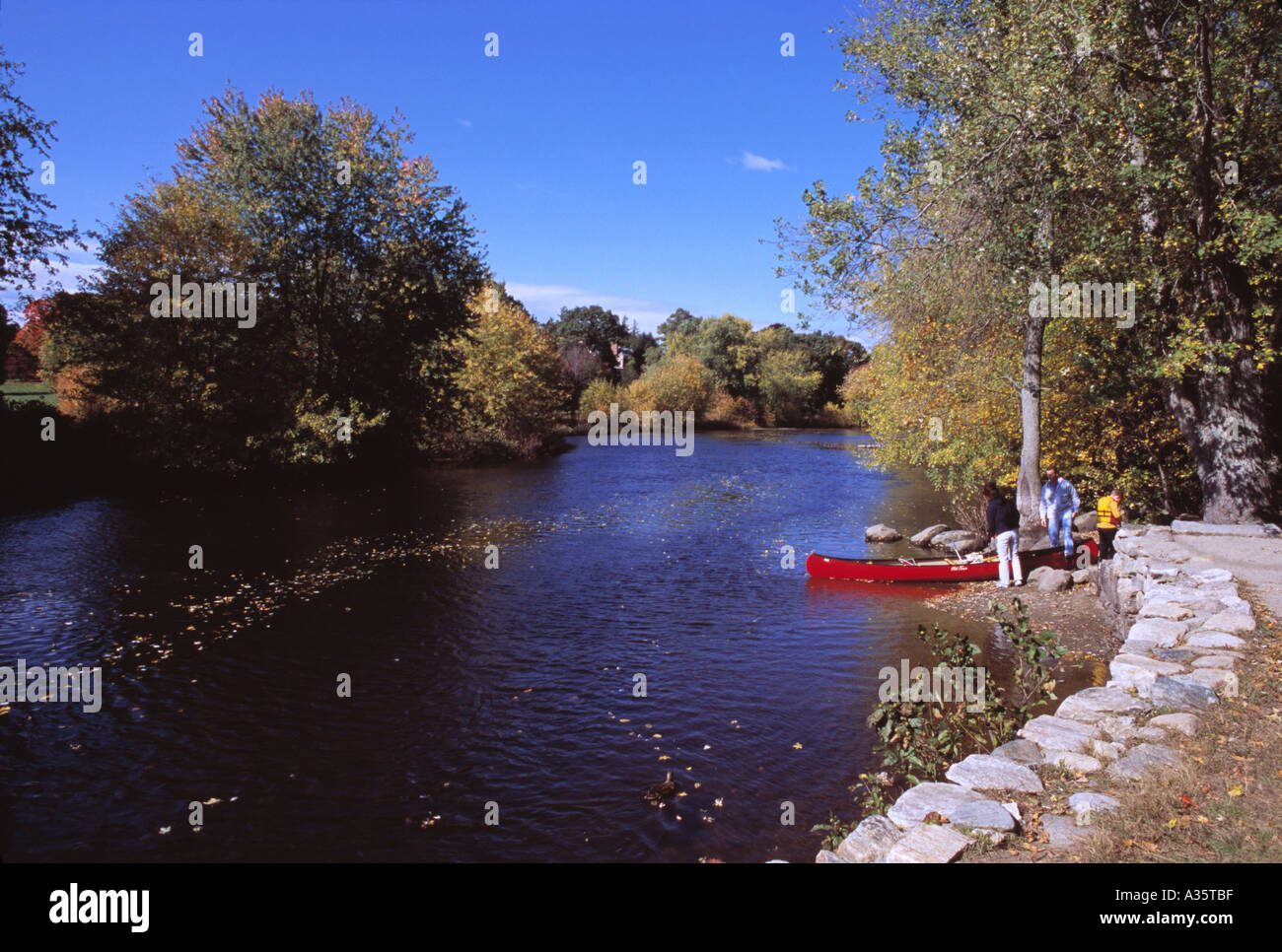 Canoe by the Old North Bridge Concord Massachusettes USA Stock Photo