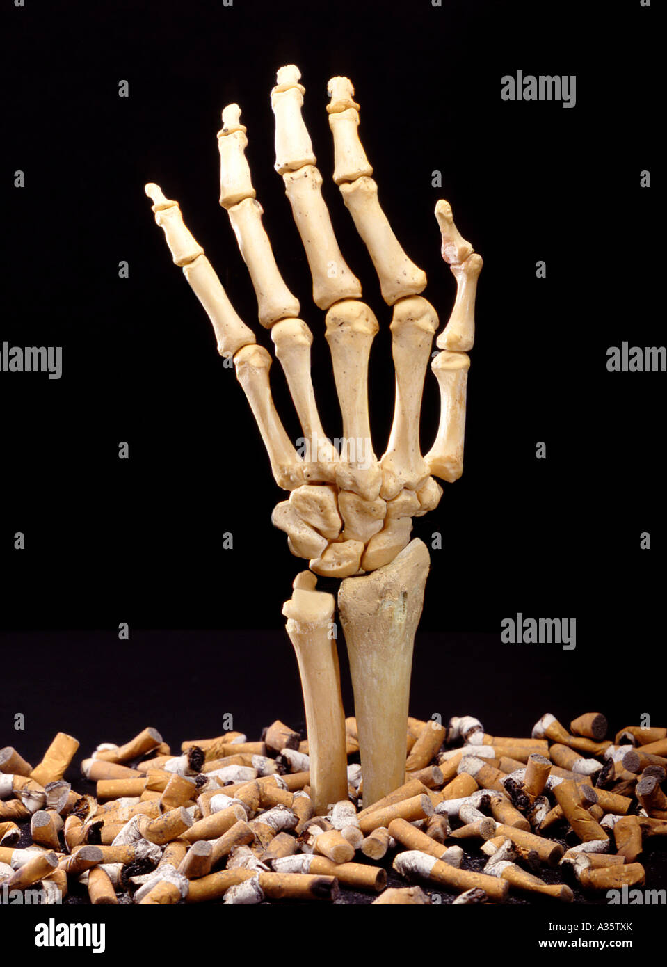 Symbol Rauchen, Skeleton in butts Stock Photo - Alamy