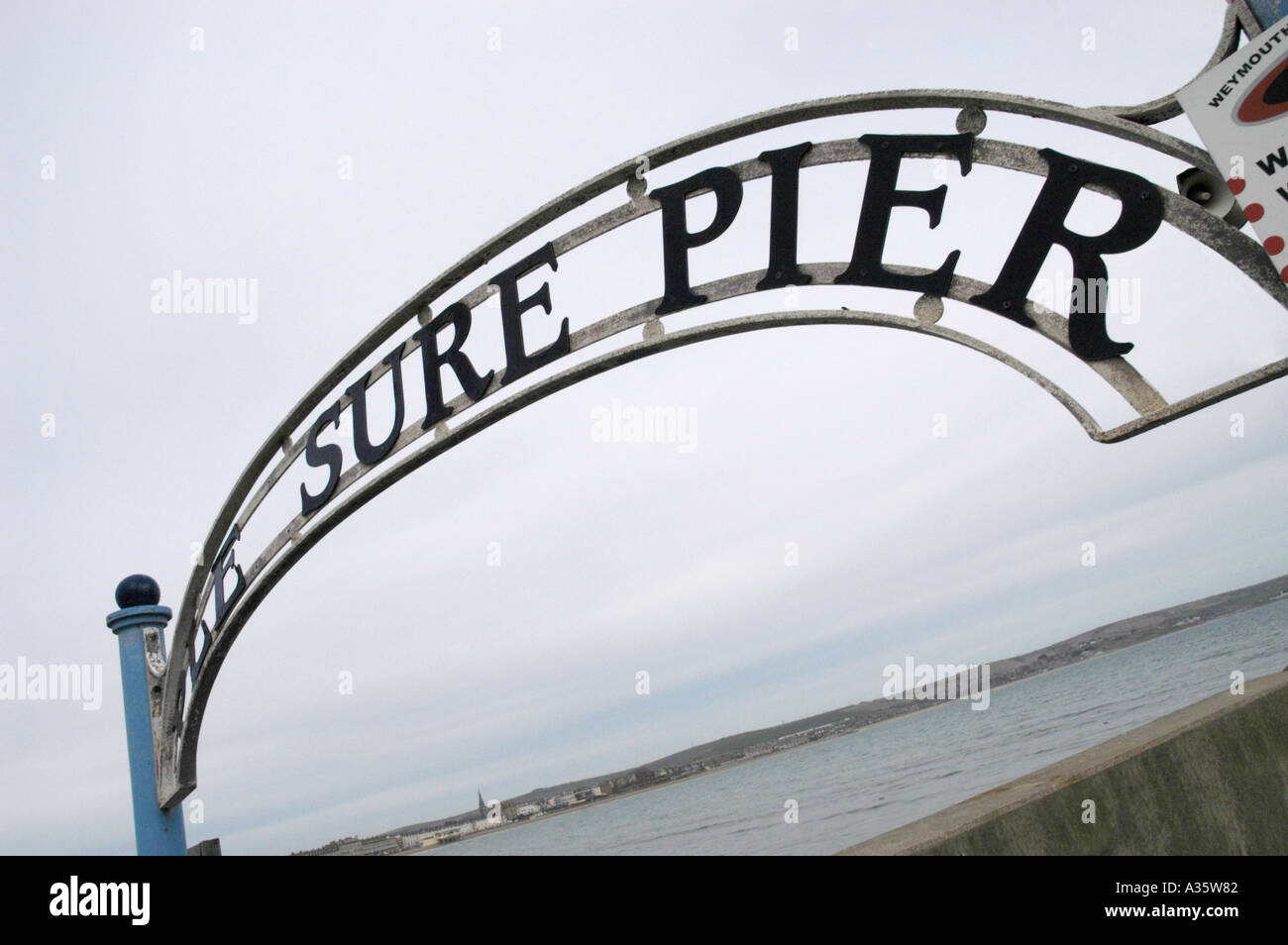 Weymouth pleasure pier sign Stock Photo Alamy