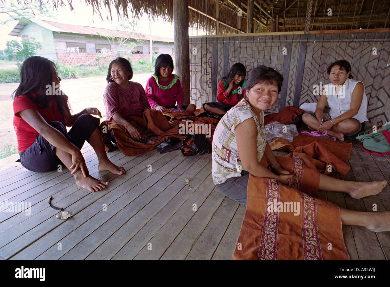 The "Women's House" in San Francisco. Shipibo women work on their