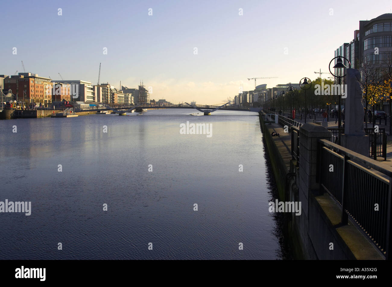dublin city view down the river liffey including city quay towards the ...