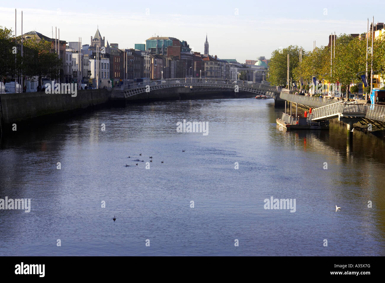 dublin city view up the river liffey from the o connell bridge towards ...