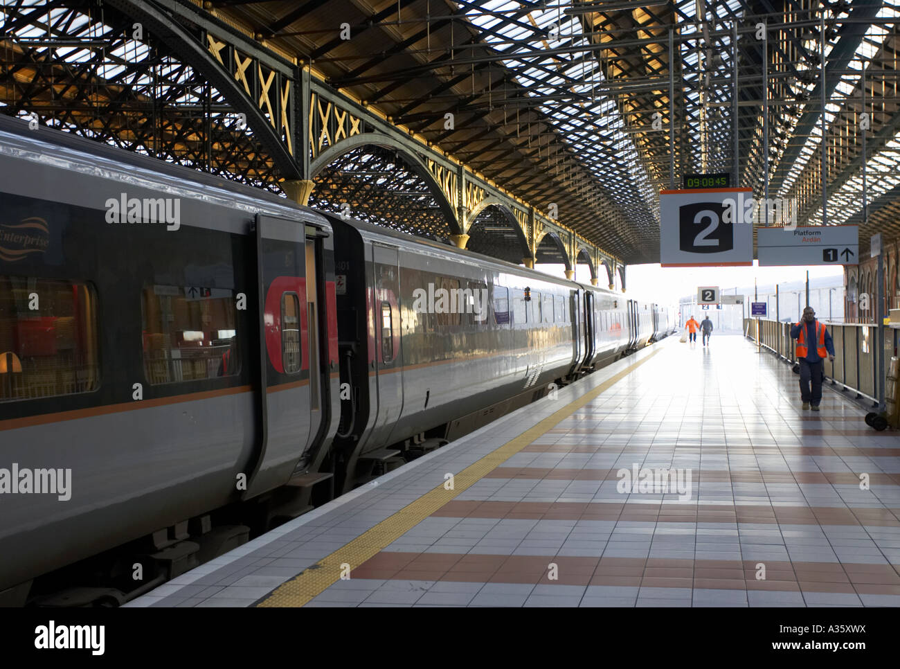enterprise northern ireland railways train parked at platform 2 at