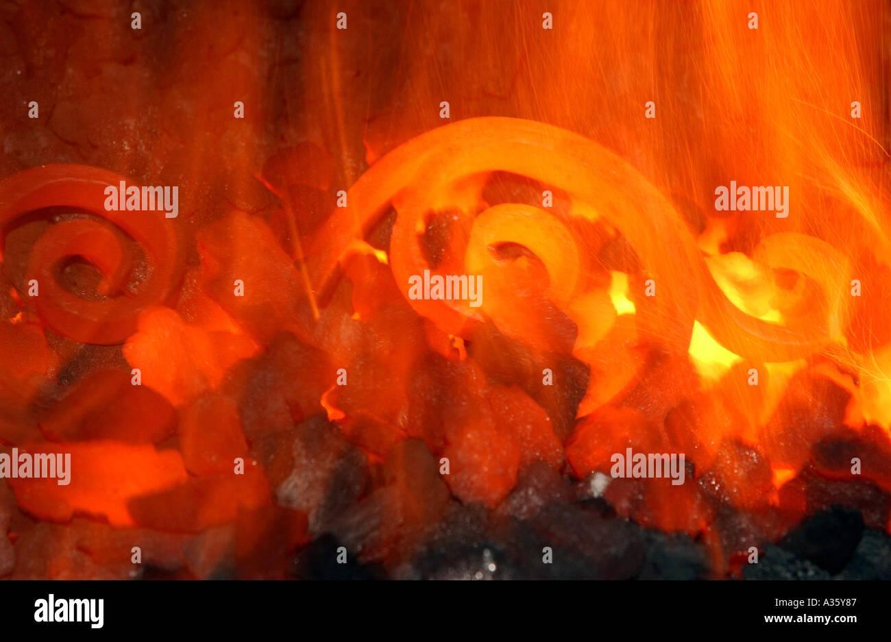 Close up of iron in a furnace Stock Photo