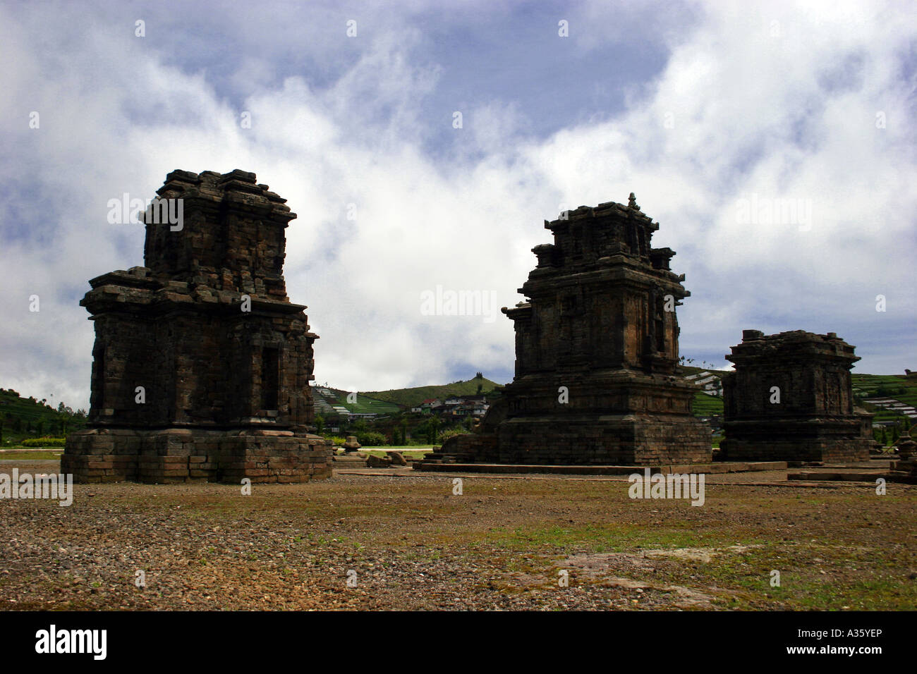 Candi Arjuna complex at Dieng Plateau in Central Java Indonesia Stock Photo