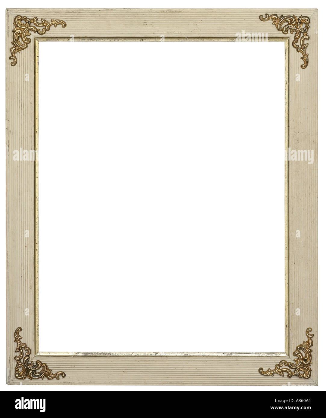 A Vertical White Wooden Antique Frame With Gold Decorative Ornate