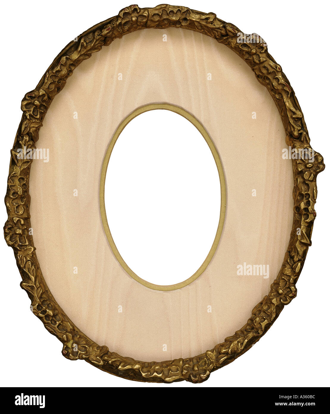 A vertical gold gilded decorative ornate oval antique frame with