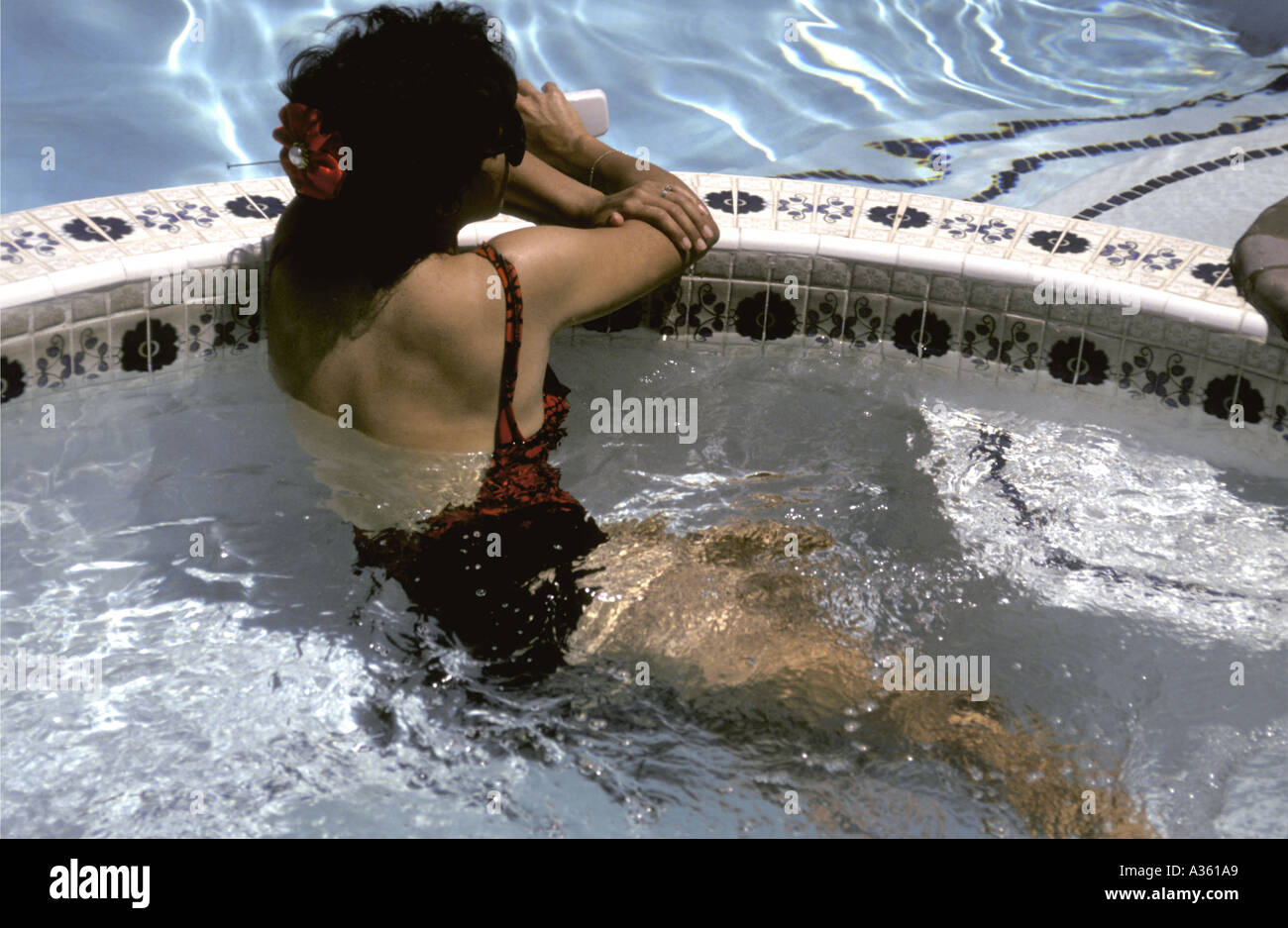Chatting on the telephone in the spa Stock Photo