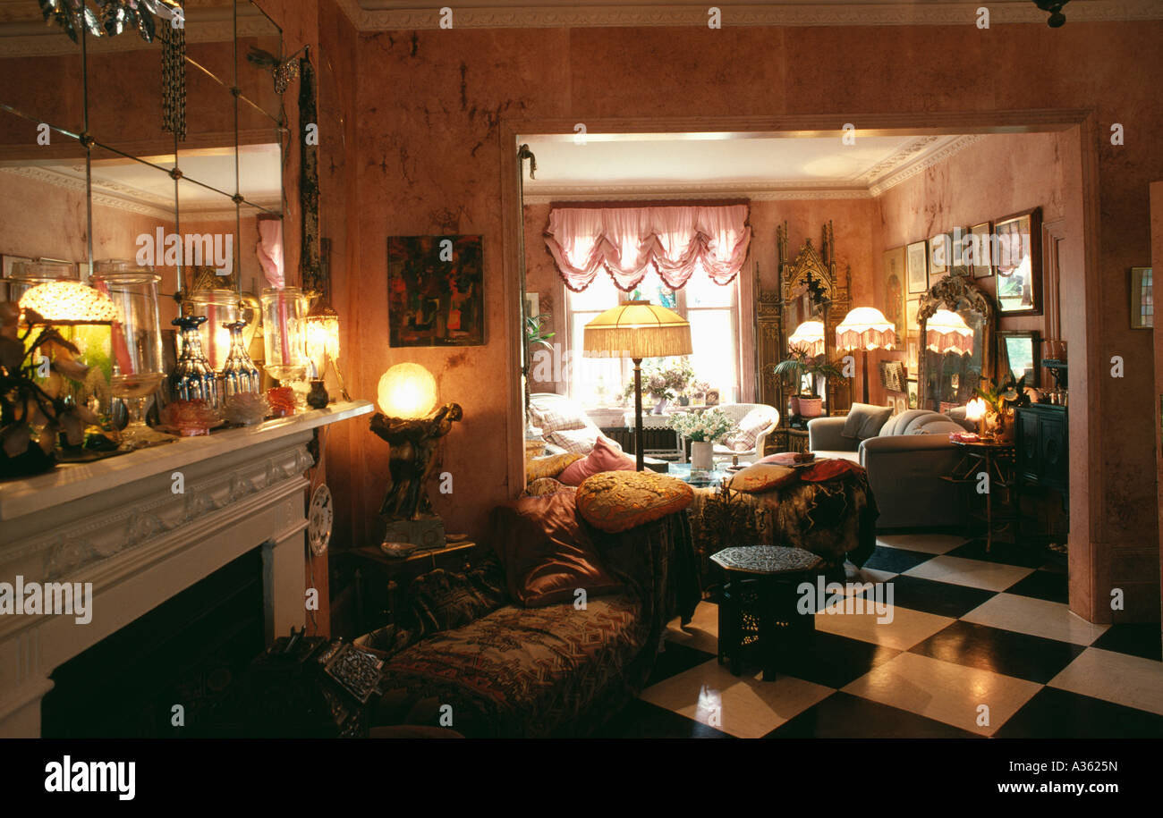 Art Nouveau Lamps In Victorian Style Sittingroom With Black