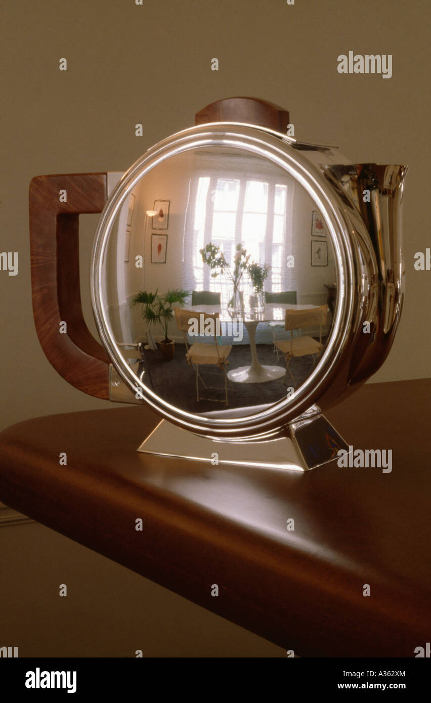 Closeup of chrome Art Deco teapot Stock Photo Alamy