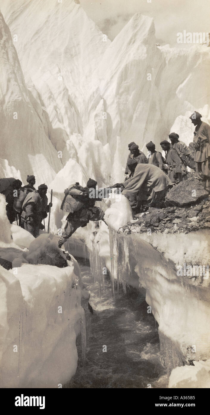 Among the pinnacles of the Gasherbrum glacier in Kashmir India Stock Photo