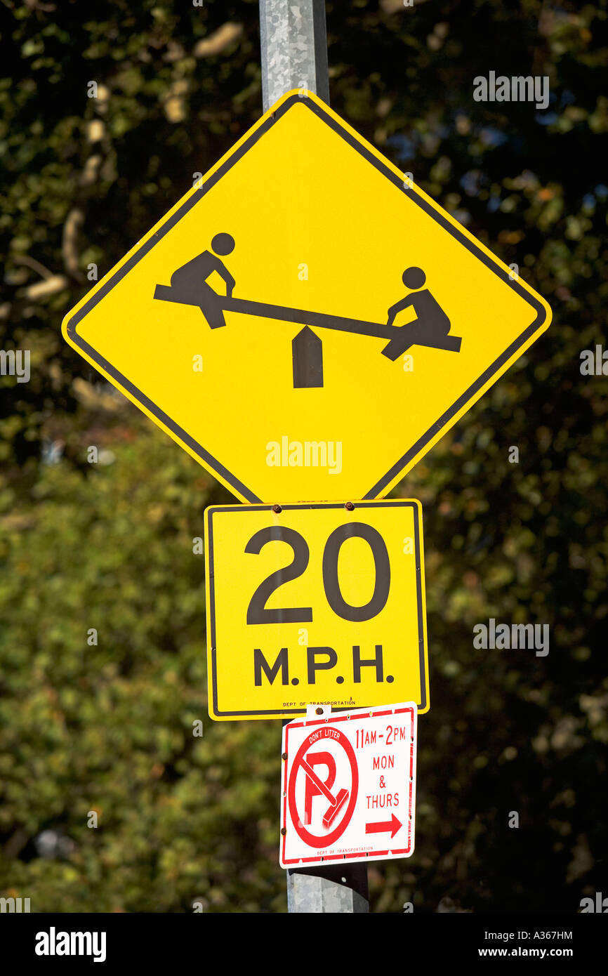 Seesaw Ride Children Park Playground Fun Game Excitement Up Down Mph Traffic Sign Stock Photo Alamy