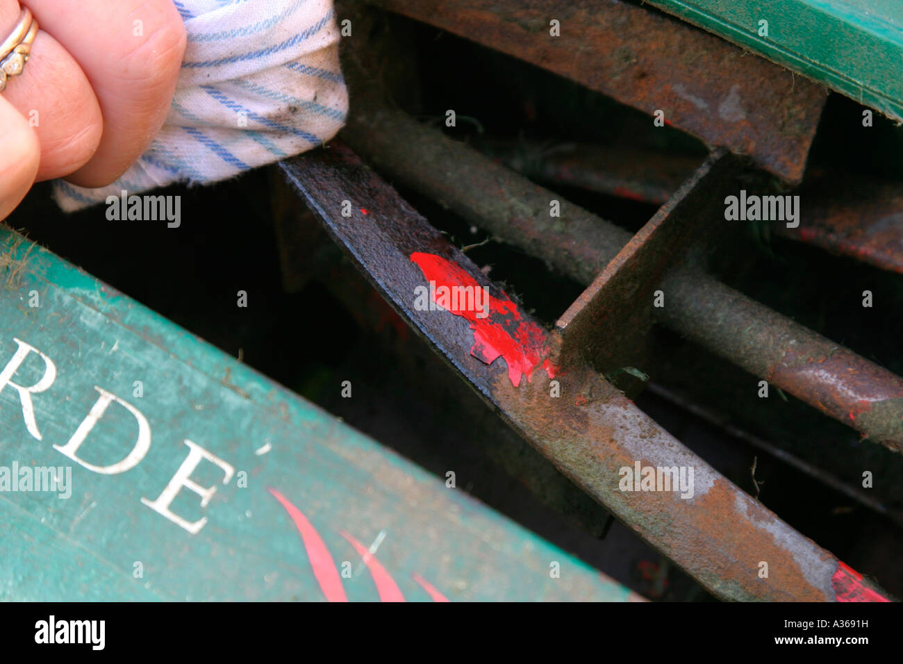 MOWER MAINTAINENCE LIGHTLY OIL CYLINDER MOWER BLADES Stock Photo Alamy