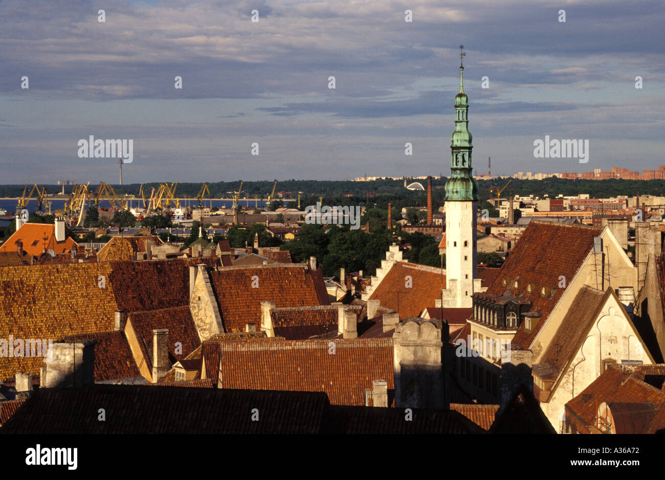 Estonia Tallinn view from upper town Toompea Holy Ghost Church spire 14th century Stock Photo