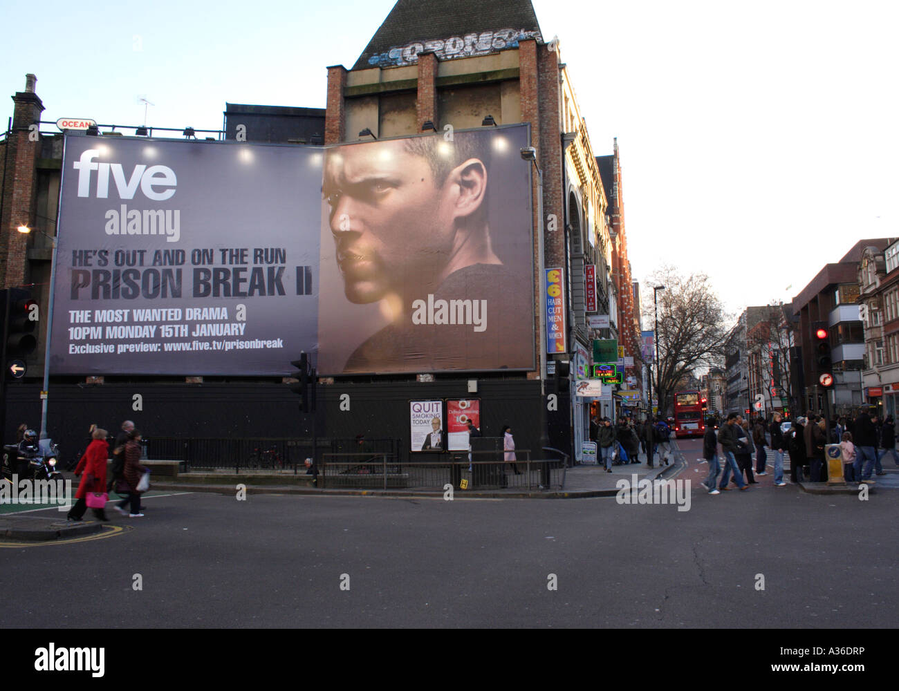 Charing Cross Road junction with Tottenham Court Road London Winter