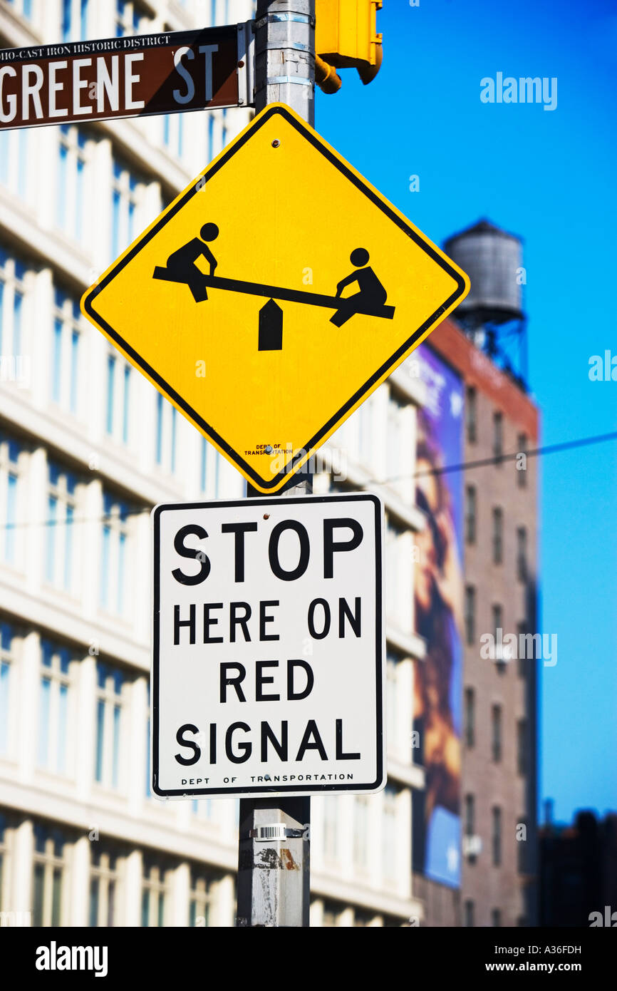 Seesaw Playground Park Children Ride Game Fun Entertainment Up Down Balance Stop Sign Red Signal Stock Photo Alamy