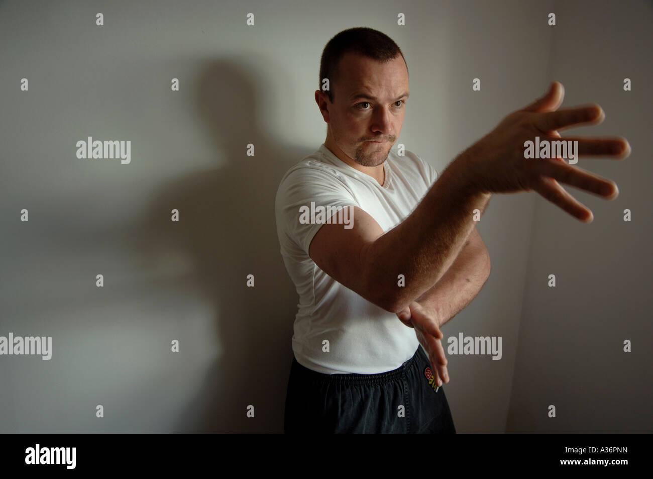 A man practising Praying Mantis Kung Fu a martial art Stock Photo