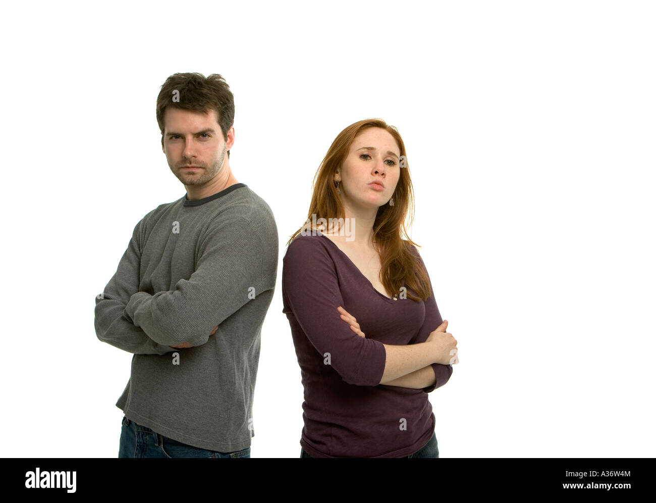 An attractive young couple have fallen out and neither is prepared to apologise Stock Photo
