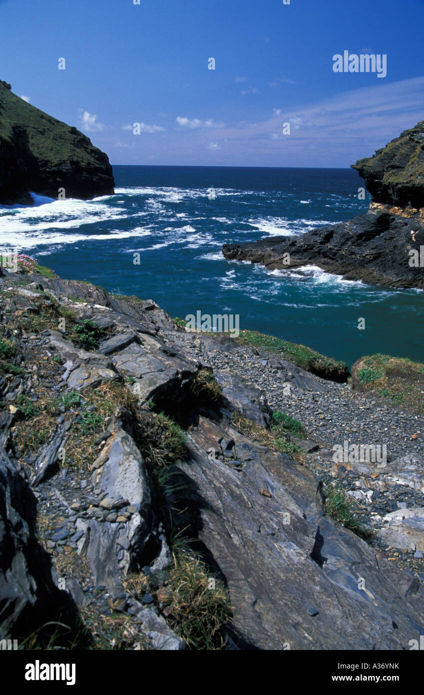 View out to sea from Boscastle Harbour, Cornwall, England, UK Stock Photo