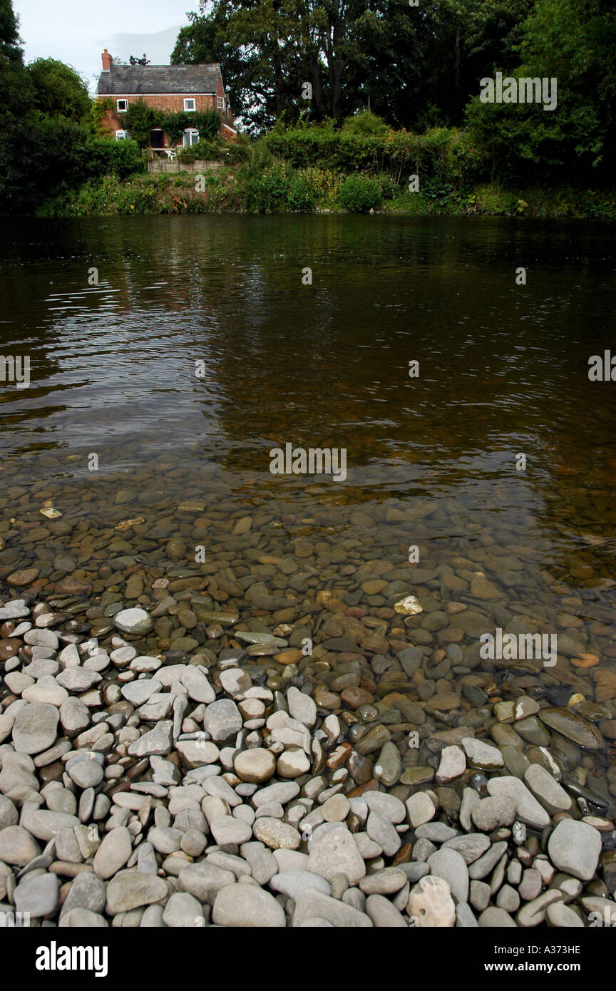 House on Banks of River Wye Near Hay on Wye Mid Wales Stock Photo