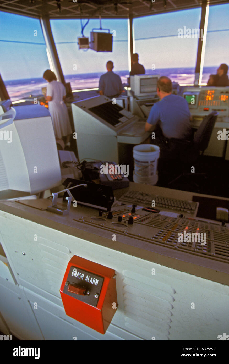 Romulus Michigan A crash alarm button in the air traffic control tower at Detroit Metro Airport