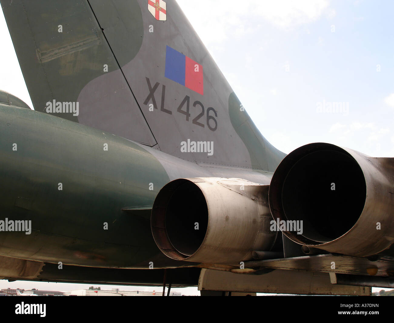 Vulcan Bomber jet engine tailpipes at Southend Airport Stock Photo Alamy