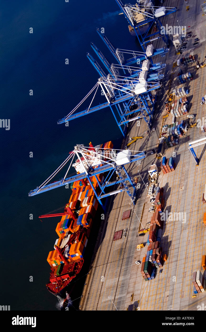 An aerial view of a cargo ship being loaded Stock Photo - Alamy