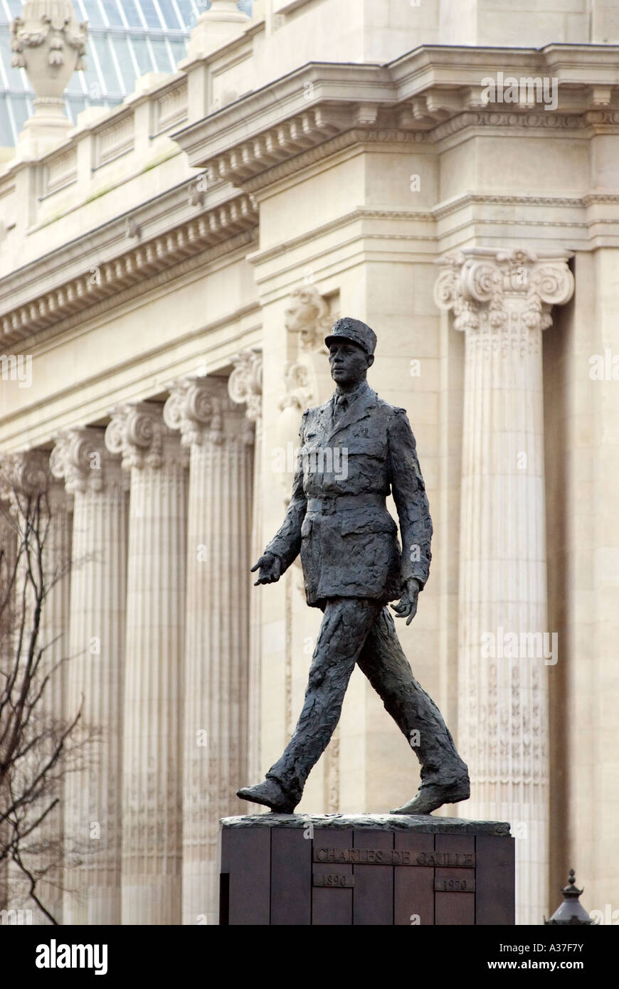 PARIS FRANCE STATUE OF CHARLES DE GAULLE WALKING DOWN THE CHAMPS