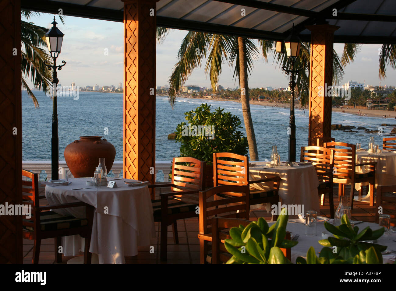 Sunset at the Terrace Restaurant, Mount Lavinia Hotel, Sri Lanka Stock