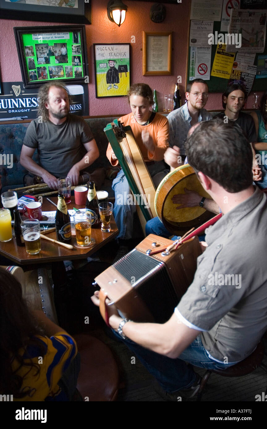 A traditional music session in Falvey's bar during Puck Fair, Killorglin, County Kerry, Ireland Stock Photo
